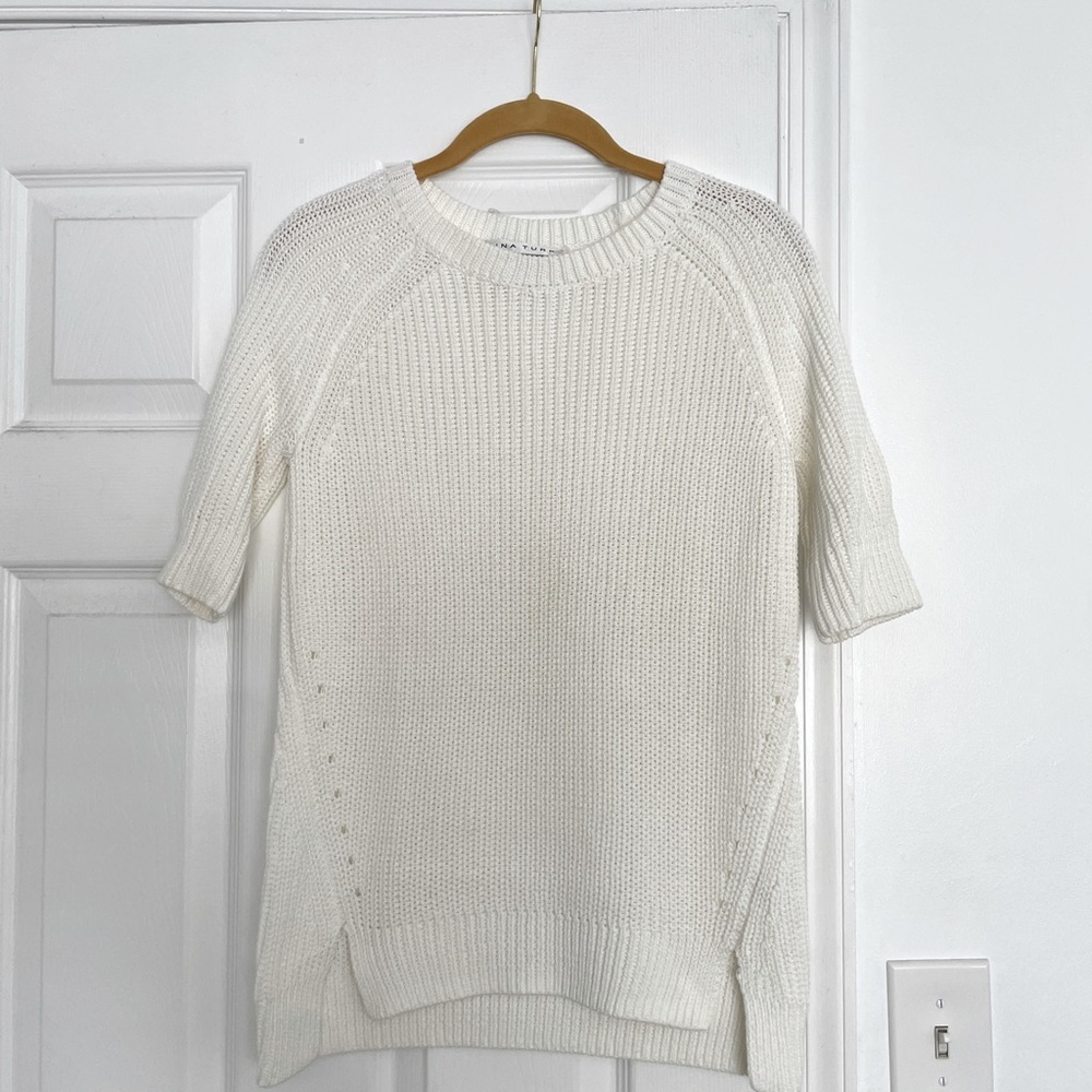 Trina Turk Size Small Cream Knit Short Sleeve Sweater